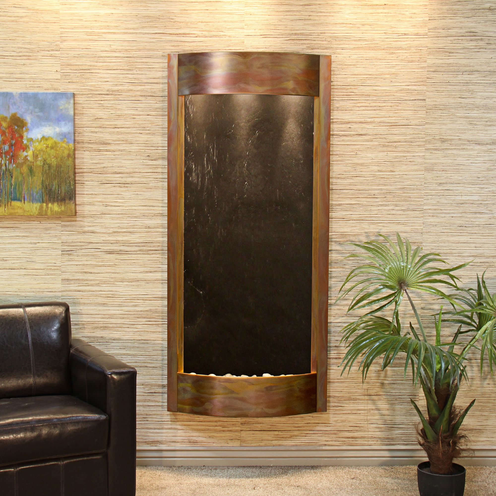 Pacifica Waters 69"H Copper and Black Stone Wall Fountain