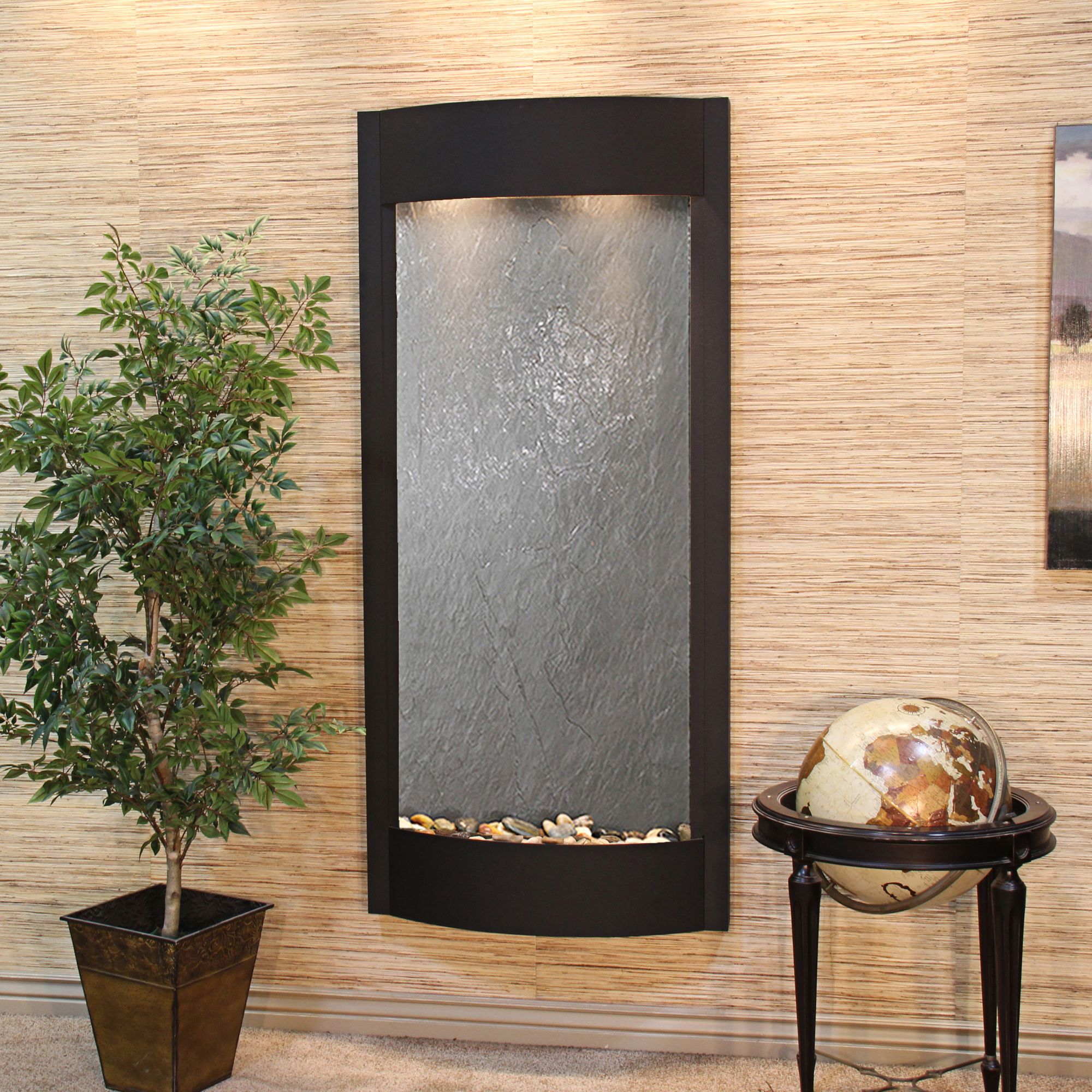 Pacifica Waters 69"H Textured Black and Stone Wall Fountain