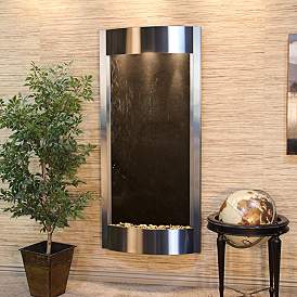 Pacifica Waters 69&quot; High Steel and Black Stone Wall Fountain