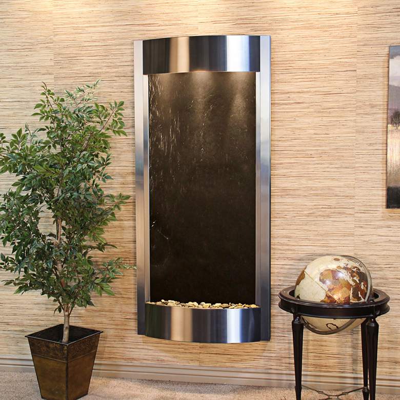 Image 1 Pacifica Waters 69" High Steel and Black Stone Wall Fountain