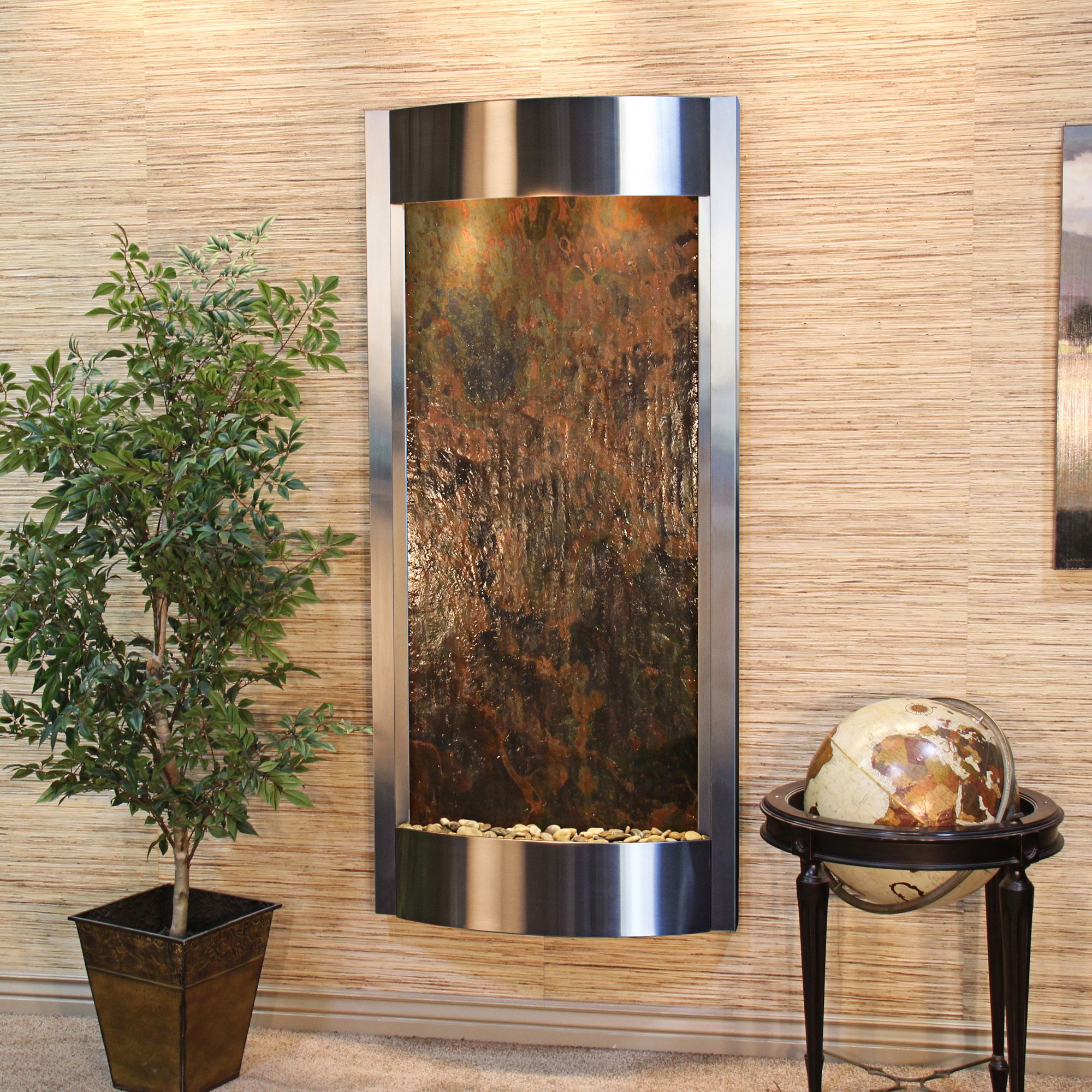 Pacifica Waters 69"H Multi-Color Stone Steel Wall Fountain