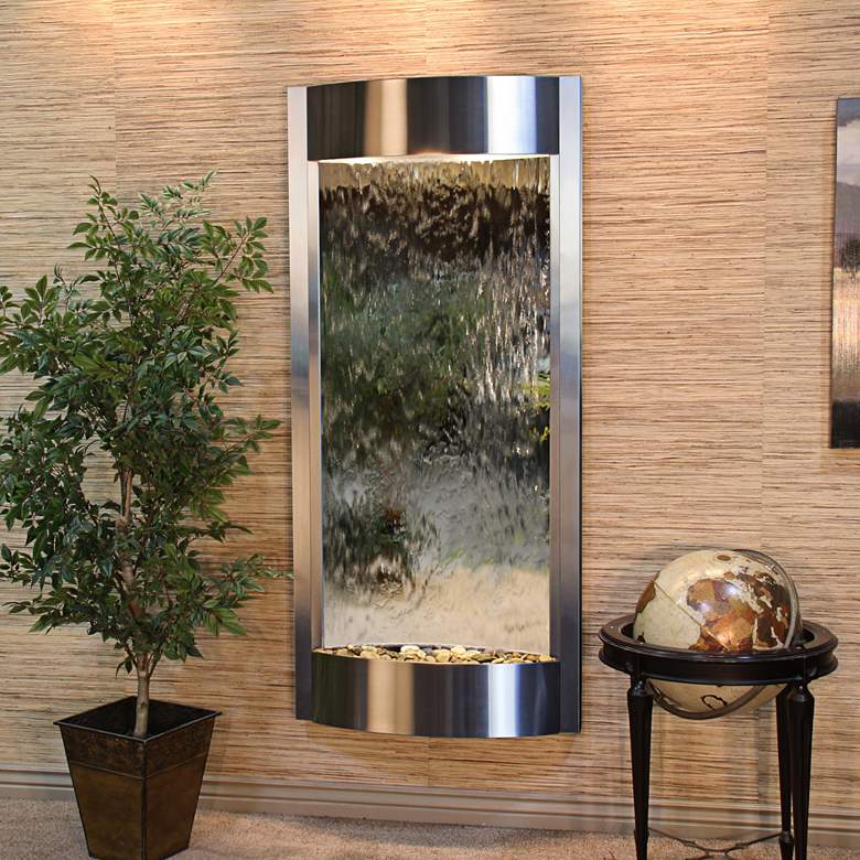 Image 1 Pacifica Waters 69"H Steel and Silver Mirror Wall Fountain
