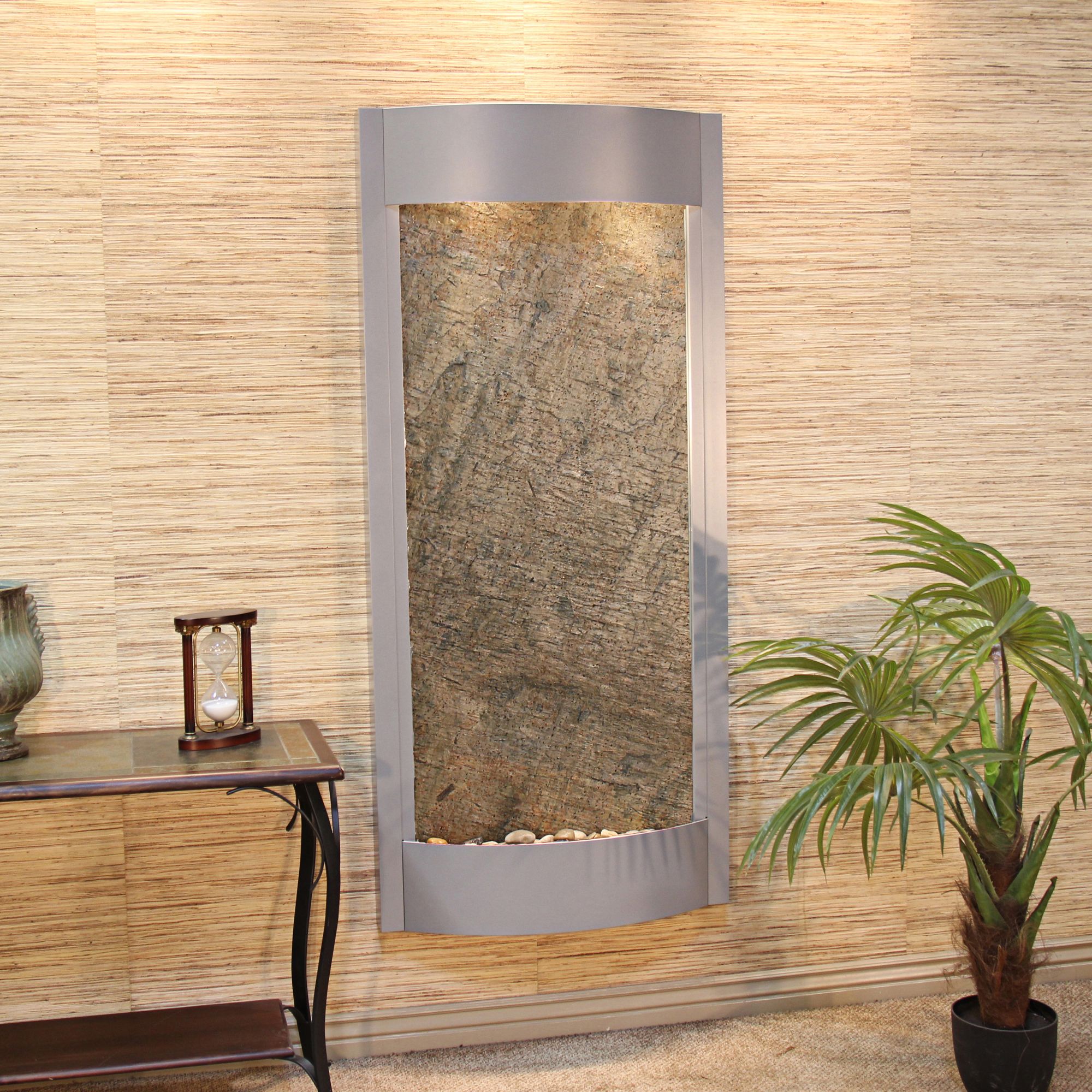 Pacifica Waters 69" Silver and Stone Modern Wall Fountain