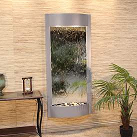 Pacifica Waters 69&quot;H Silver Metallic Mirror Wall Fountain