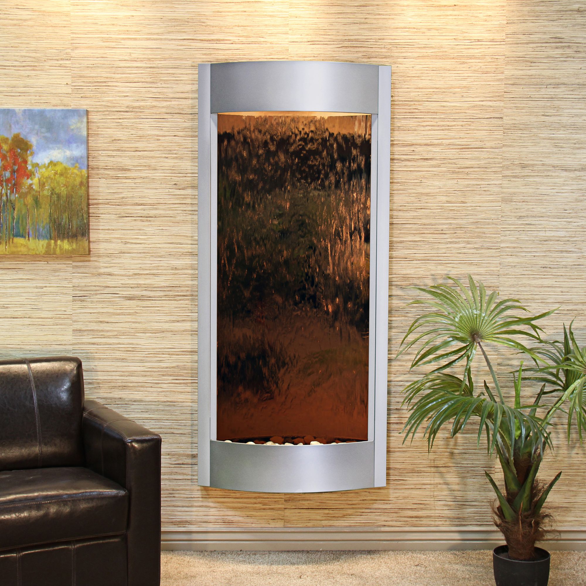 Pacifica Waters 69"H Silver and Bronze Mirror Wall Fountain