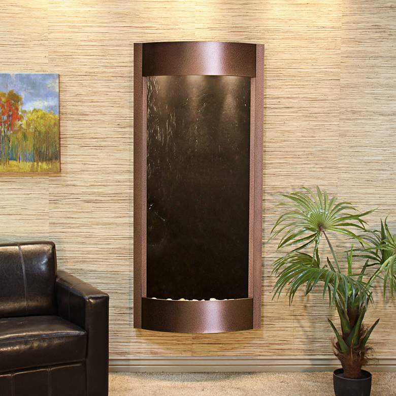 Image 1 Pacifica Waters 69"H Black Stone Copper Vein Wall Fountain