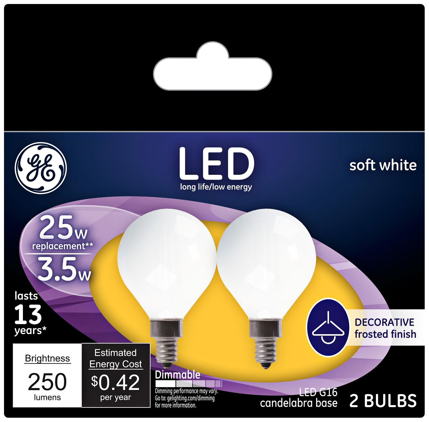 25W Equivalent Frost 3.5W LED Dimmable Candelabra 2 Pack