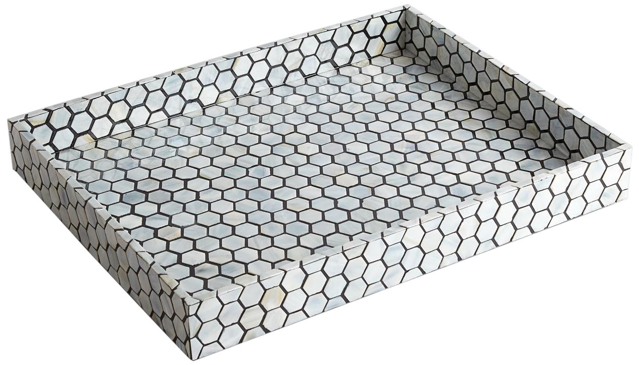 Mother of Pearl 28" Wide Honeycomb Rectangular Tray