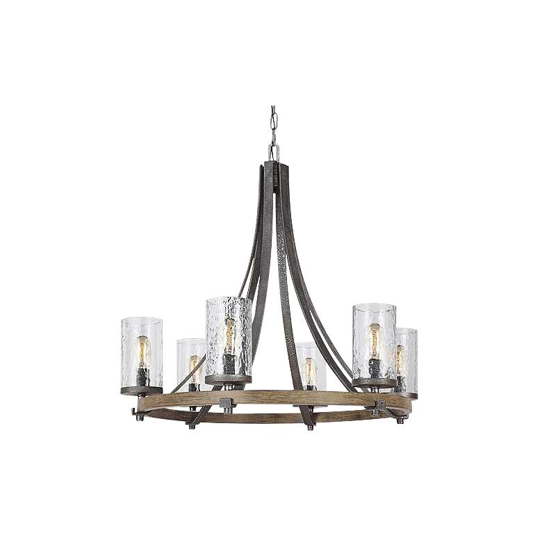 Image 1 Feiss Angelo 30" Wide Distressed Weathered Oak 6-Light Chandelier