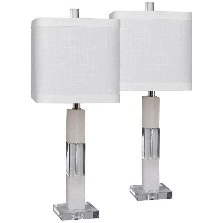 Davie Crystal and Marble Stacked Block Table Lamp Set of 2