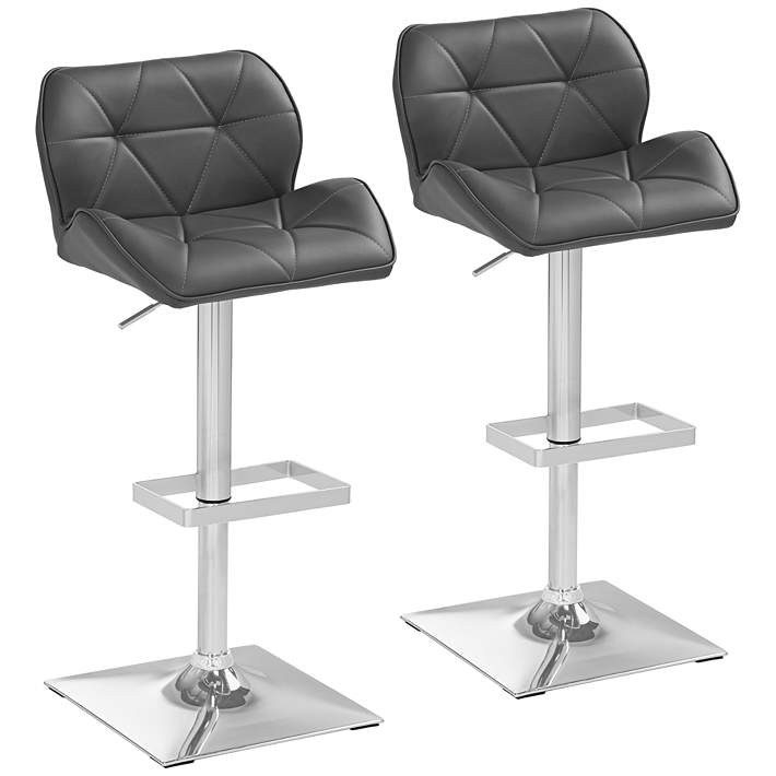 Set of 2 Adjustable Gray and Chrome Stitched Bar Stool  by Coaster 100426 