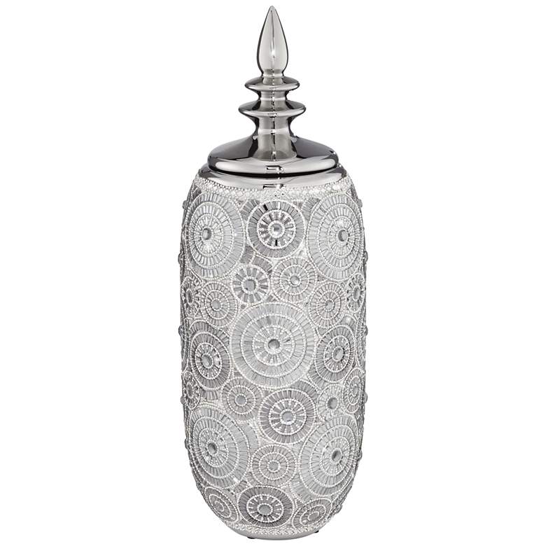 Irene 17&quot; High Ceramic Silver Decorative Jar with Lid