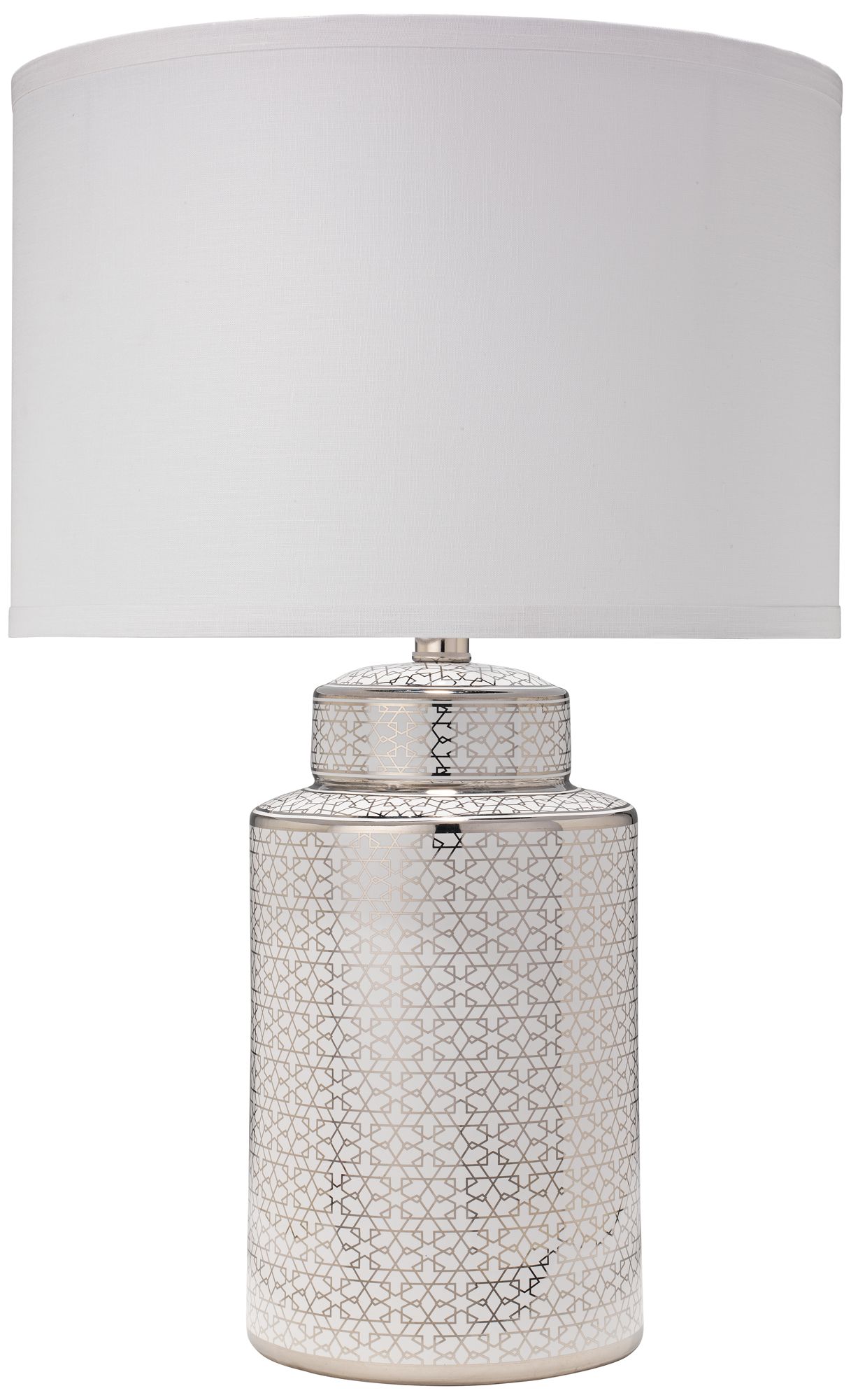 white and silver table lamp