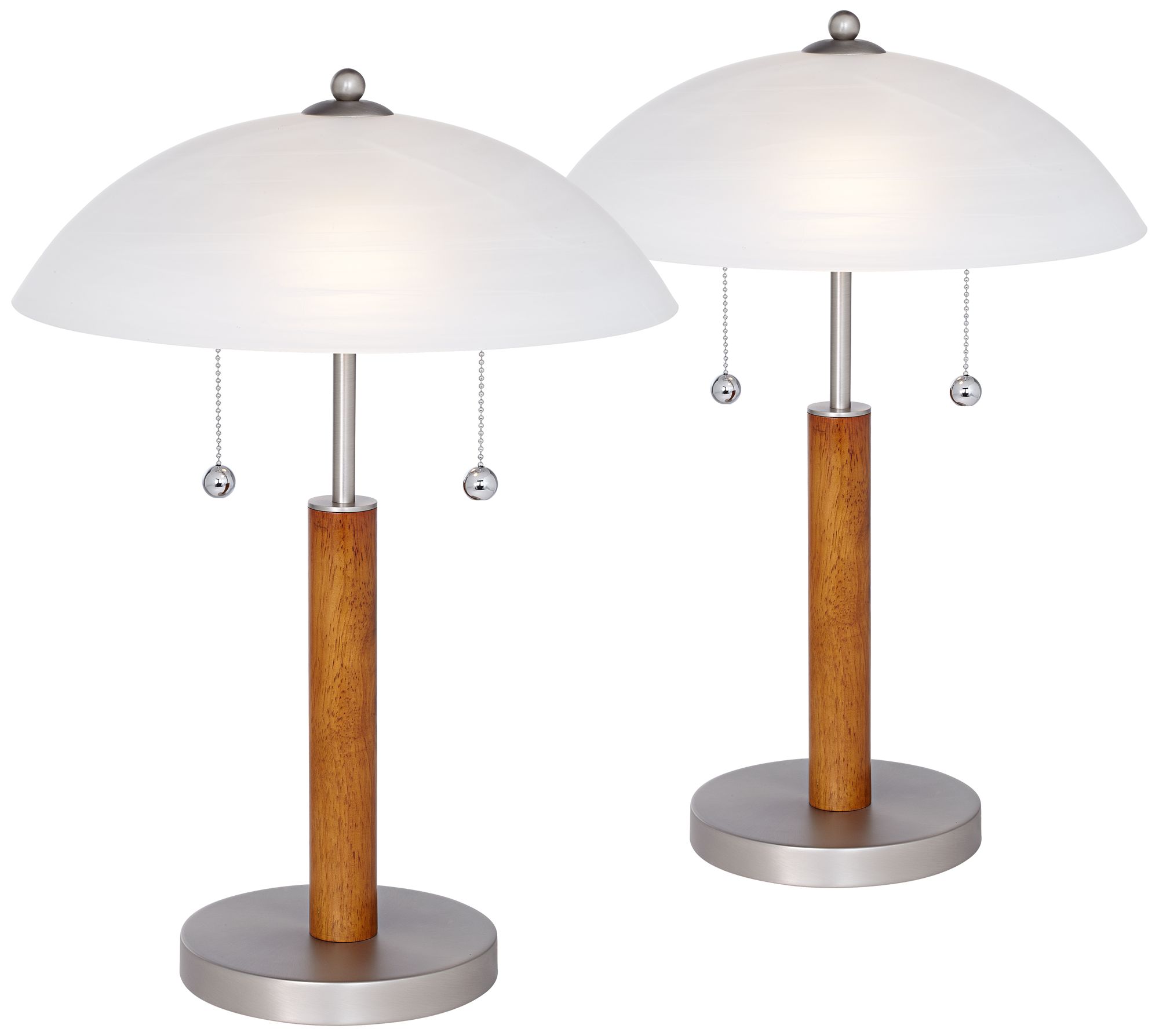 Orbital 19 1/2" Brushed Steel-Wood Table Lamps - Set of 2