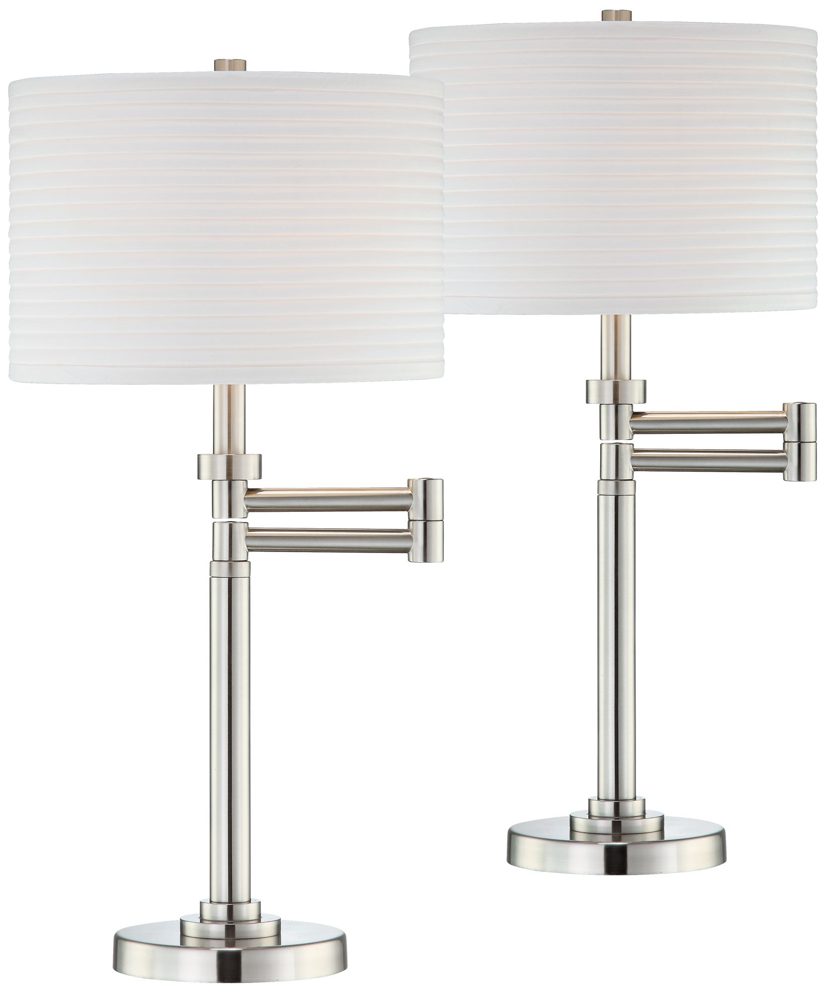Brushed Steel Pleated Shade Swing Arm Desk Lamps - Set of 2