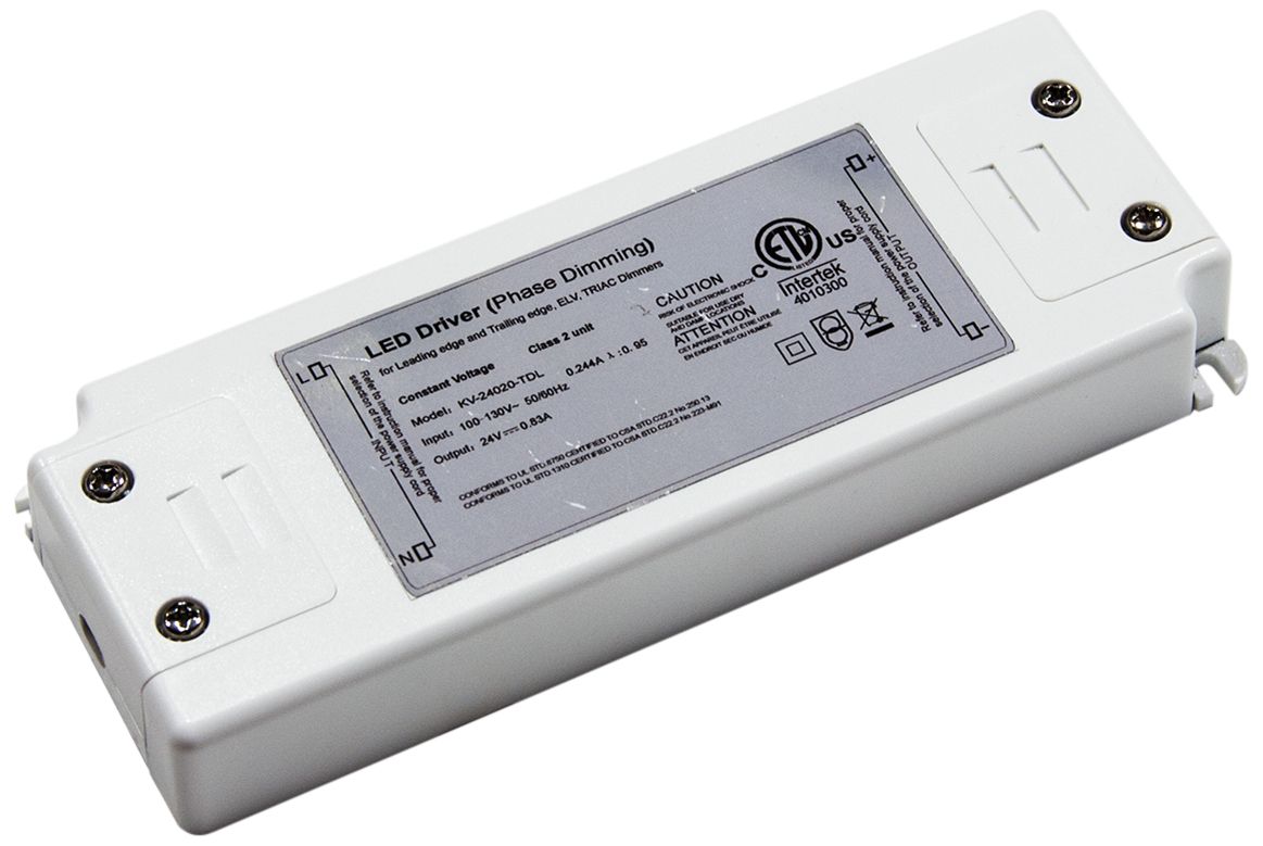 Roswell 2.3" Wide White 24VDC 20W LED Dimmable Power Supply