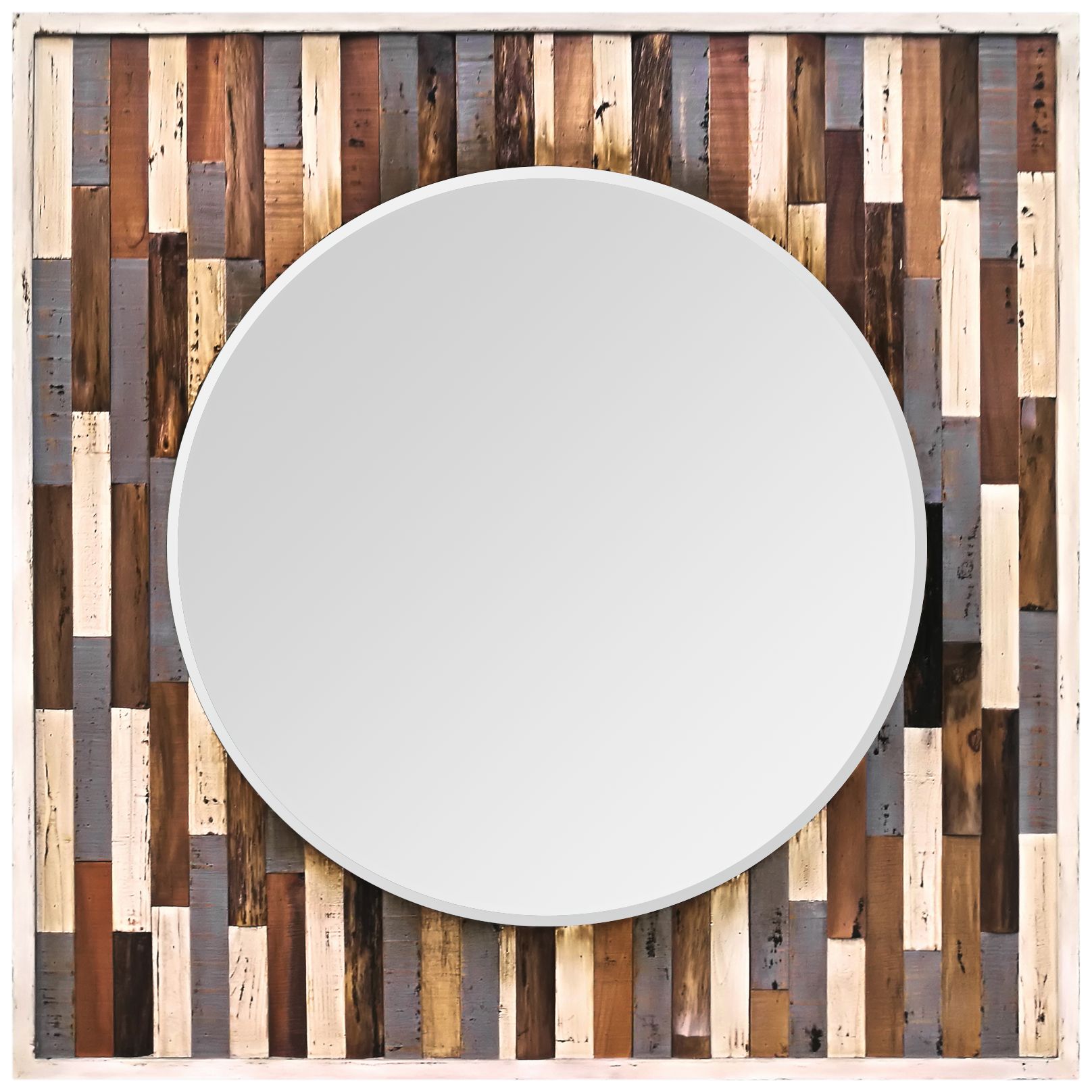 Country Pine Reclaimed Wood 40" Square Framed Wall Mirror