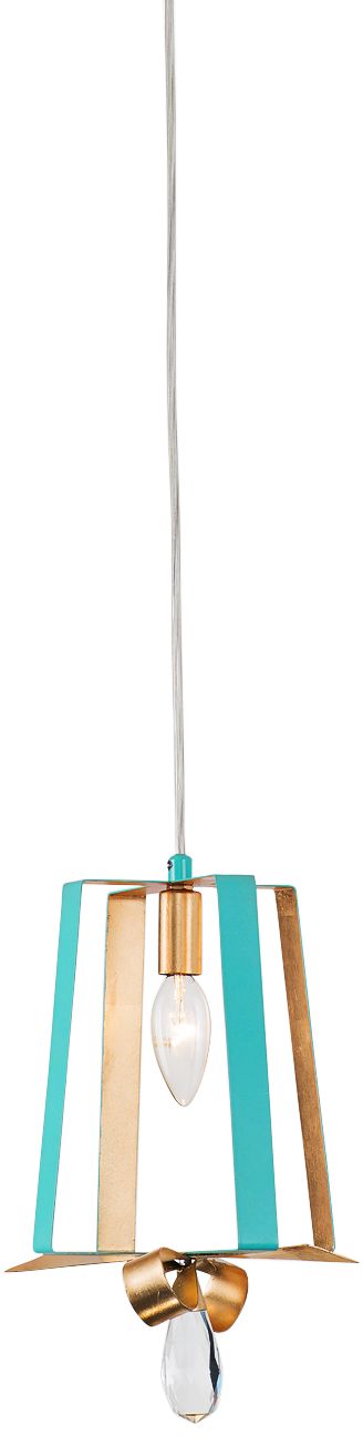 Varaluz Posh 7" Wide Aqua and Gold Leaf Tall Mini Pendant