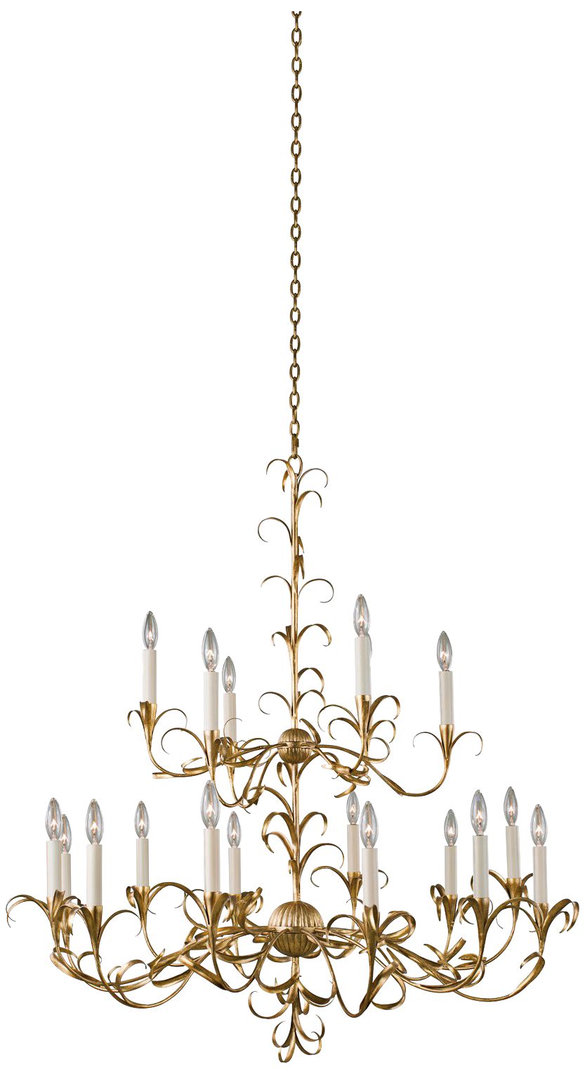 Ainsley 44"W Oxidized Gold Leaf 18-Light 2-Tier Chandelier