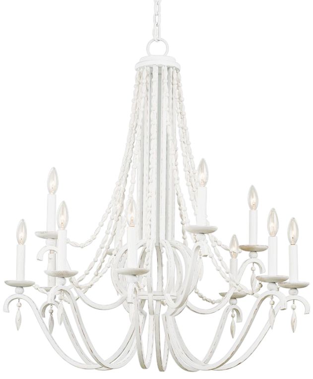 Acadia 34" Wide Distressed White 12-Light 2-Tier Chandelier