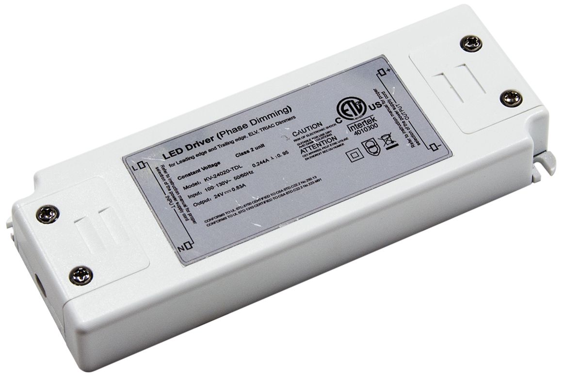 Roswell 2.3" Wide White 12VDC 20W LED Dimmable Power Supply