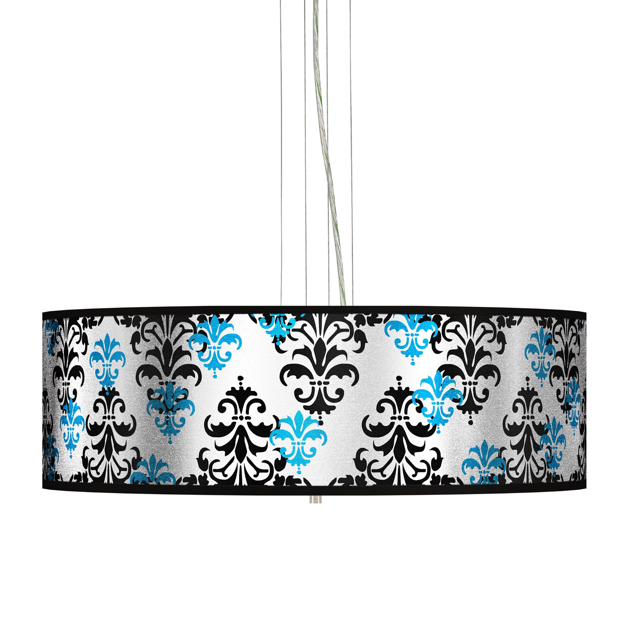 Damask Shadow Silver Metallic 24" W Pendant Chandelier