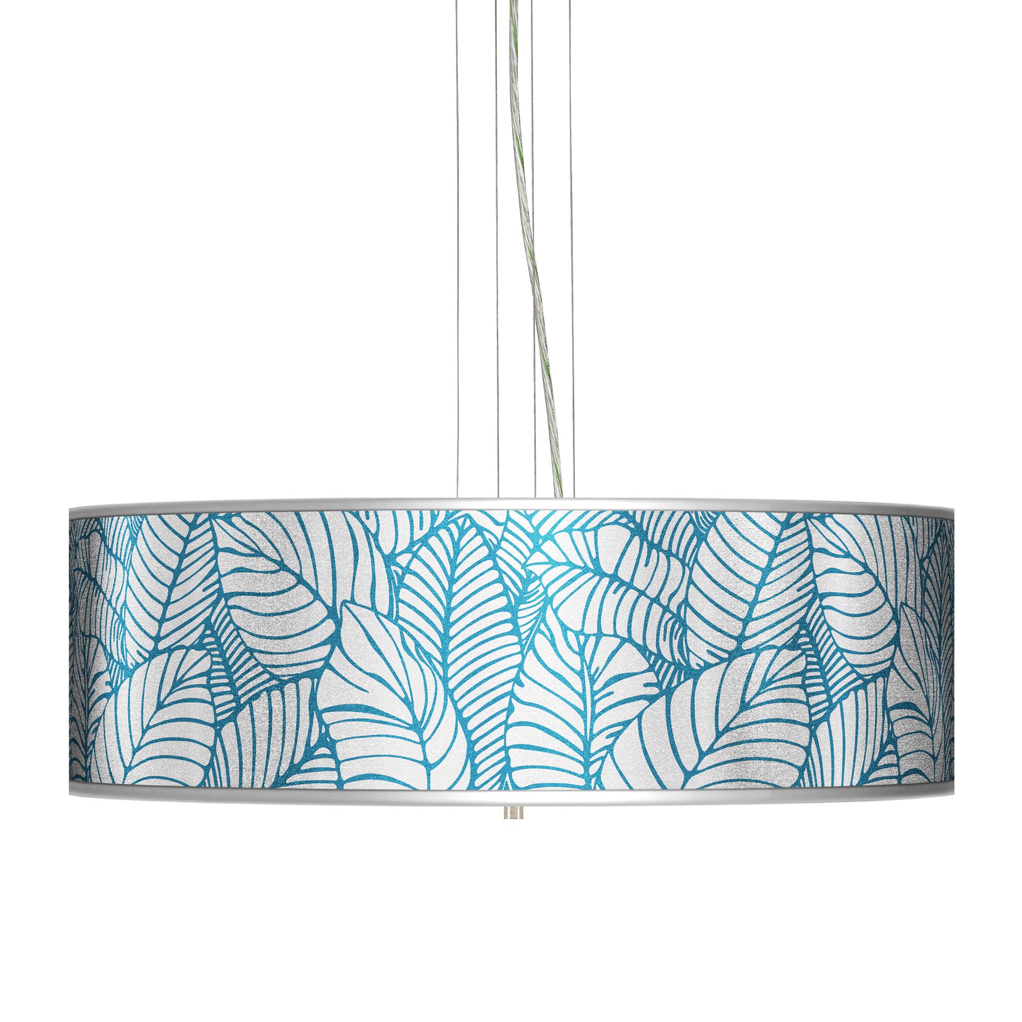 Tropical Leaves Silver Metallic 24" W Pendant Chandelier