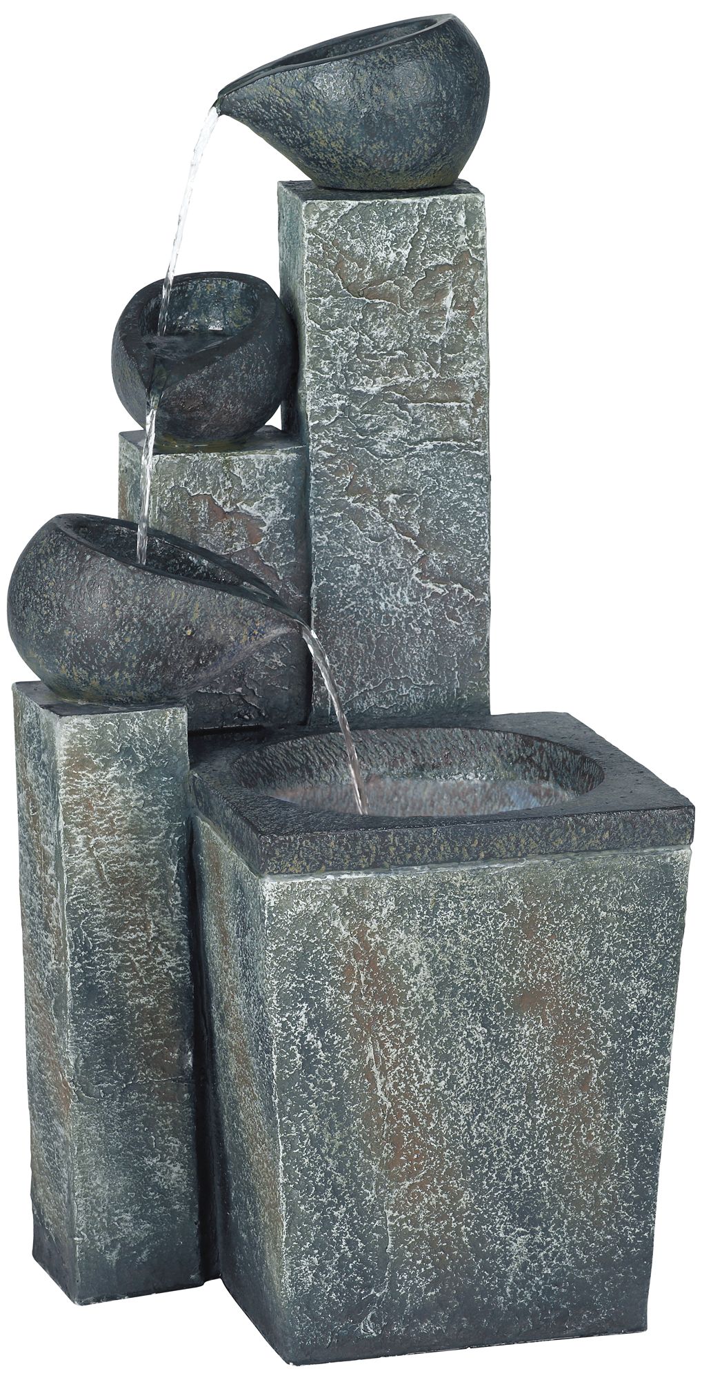 Asian Zen Outdoor Floor Water Fountain with Light LED 39" Cascading