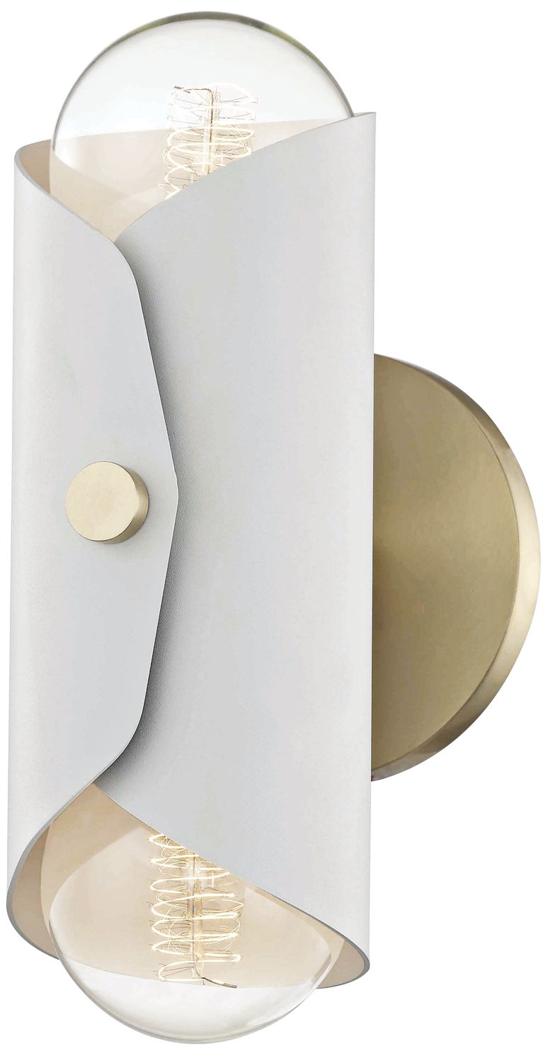 Mitzi Immo 11" High Aged Brass and White 2-Light Wall Sconce