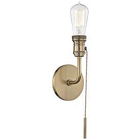 Antique Brass & Frosted Glass Single Wall Light with Pull Cord Switch