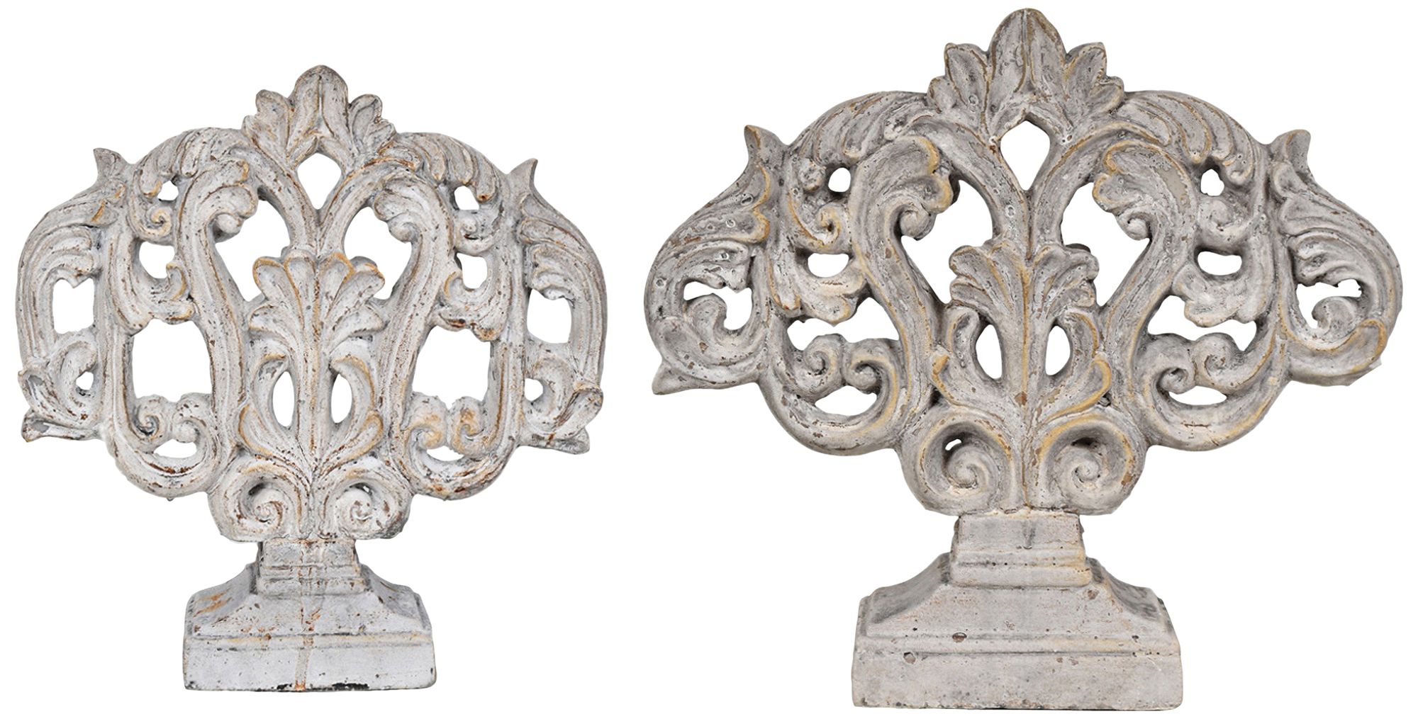 Filigree Rustic White Gray Statue Set of 2