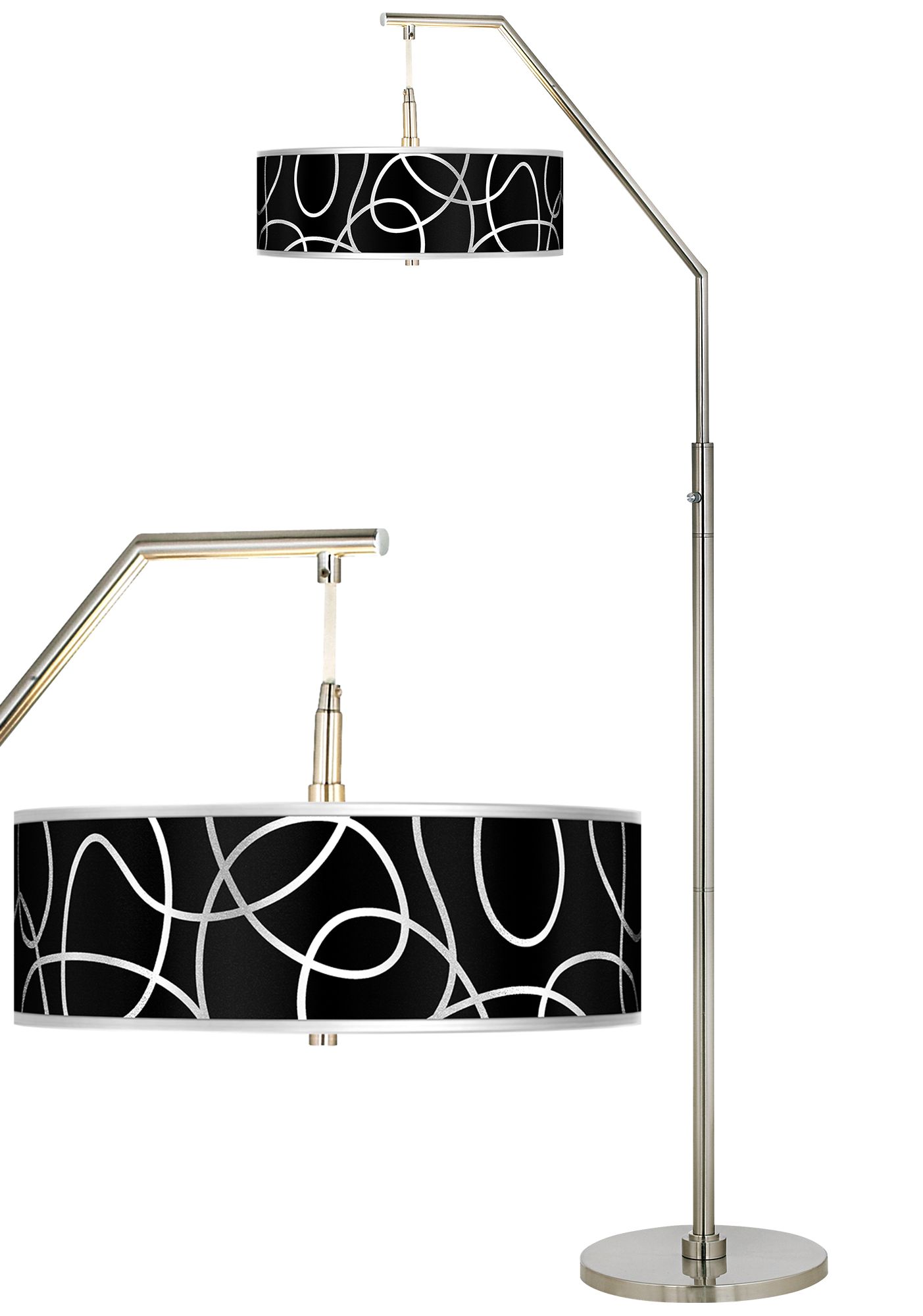 Abstract Silver Metallic Giclee Shade Arc Floor Lamp