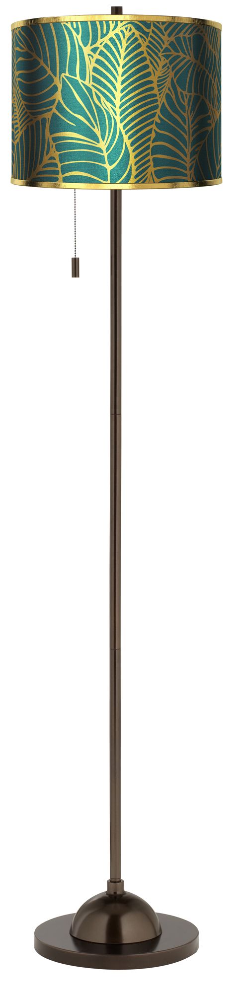 Tropical Leaves Gold Metallic Giclee Glow Bronze Club Floor Lamp
