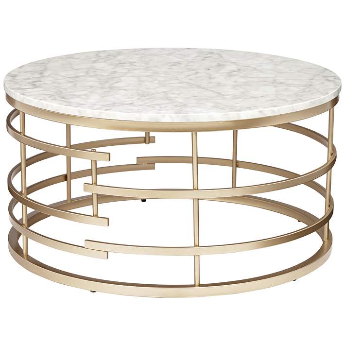 Brassica 34 Wide Faux Marble And Gold, 24 Inch Wide Round Coffee Table