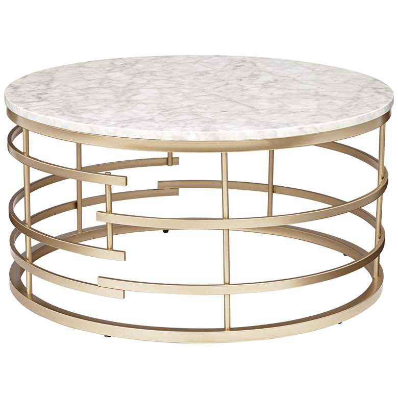 Brassica 34&quot; Wide Faux Marble and Gold Modern Coffee Table