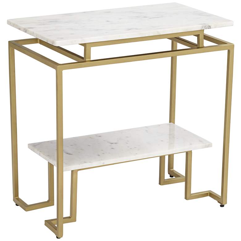 Vendar 24&quot; Wide Marble and Gold 2-Level Modern Accent Table