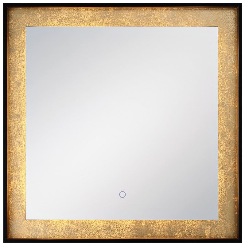 Edge-Lit Black and Gold Leaf 32" Square LED Wall Mirror