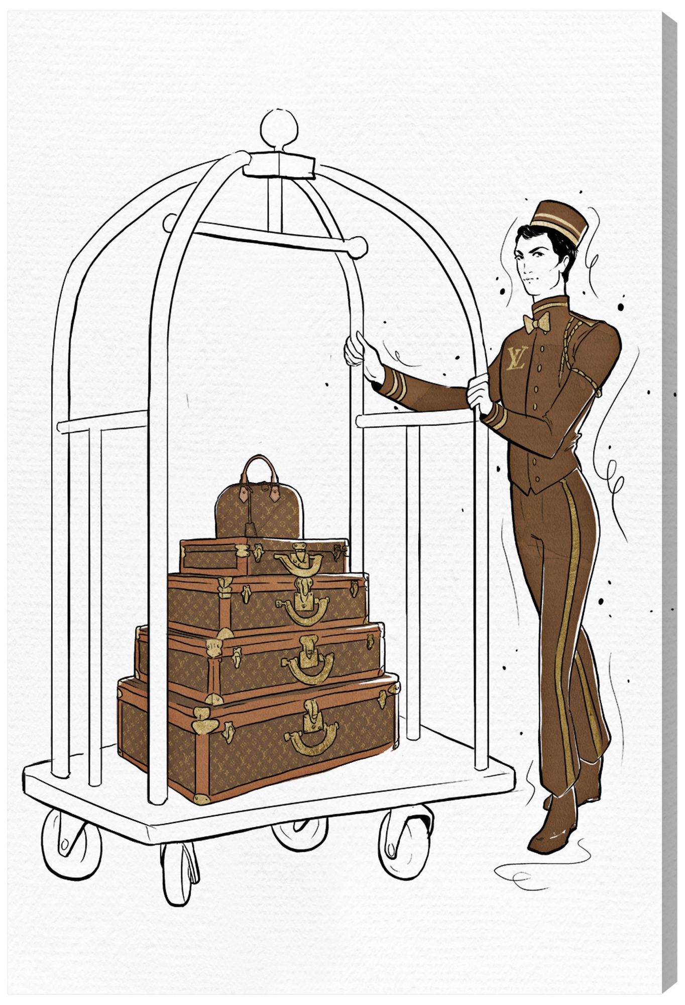 Oliver Gal Luggage Lobby Boy Canvas Wall Art