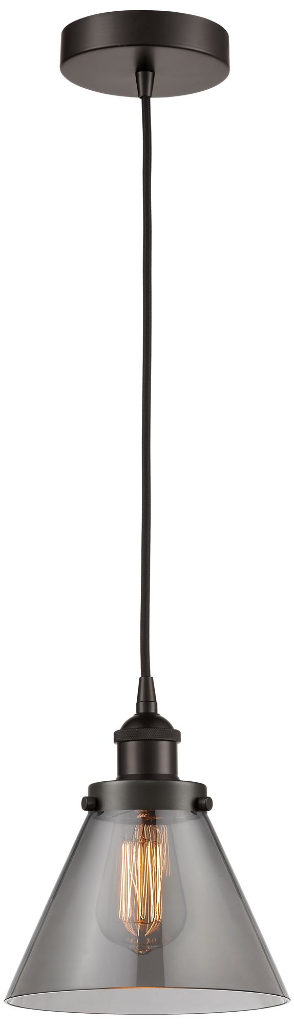 Innovations Lighting Cone 8" Oil Rubbed Bronze Mini Pendant W/ Plated Smoke Shade In Gray