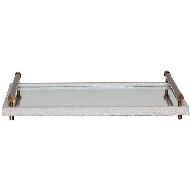 Cairo Cream Faux Shagreen Mirrored Serving Tray with Handles