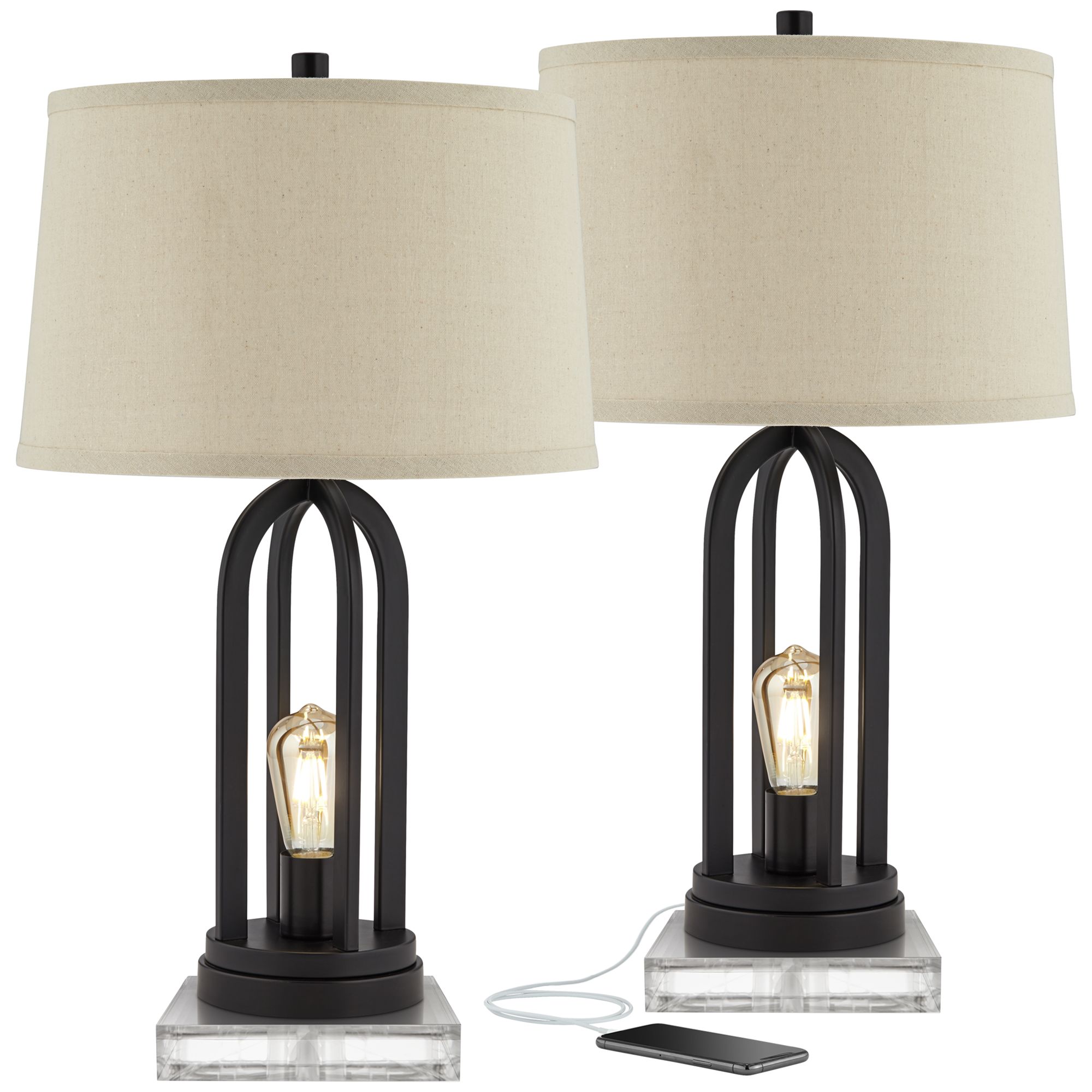 Marcel Black LED USB Night Light Table Lamps With Square Acrylic Risers 476D0 Lamps Plus