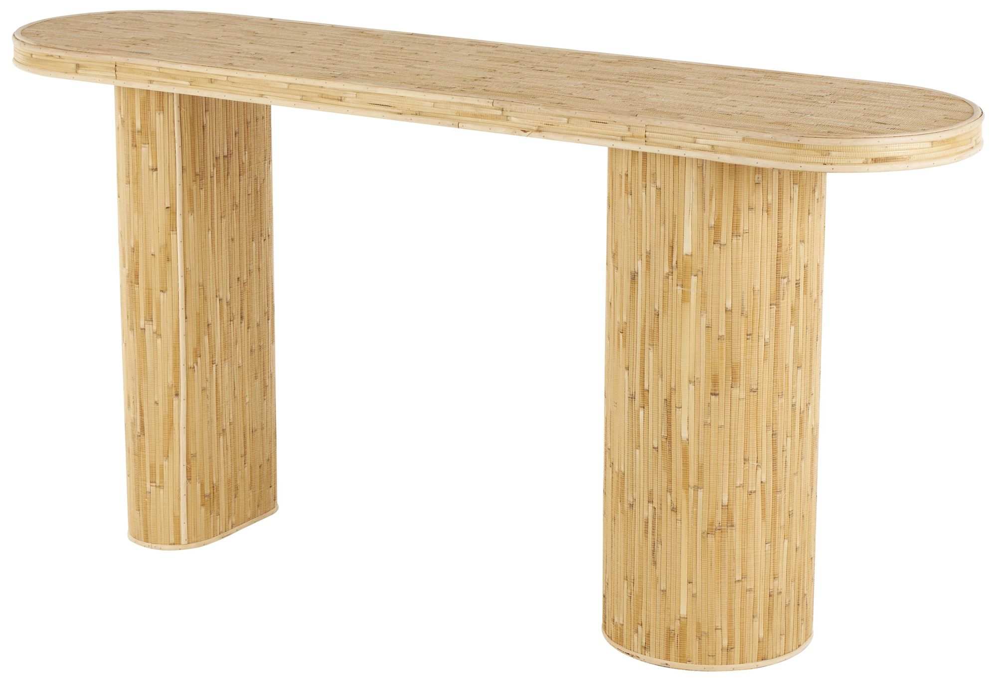 Brown Rattan Contemporary Console Table, 64" x 16" x 32"
