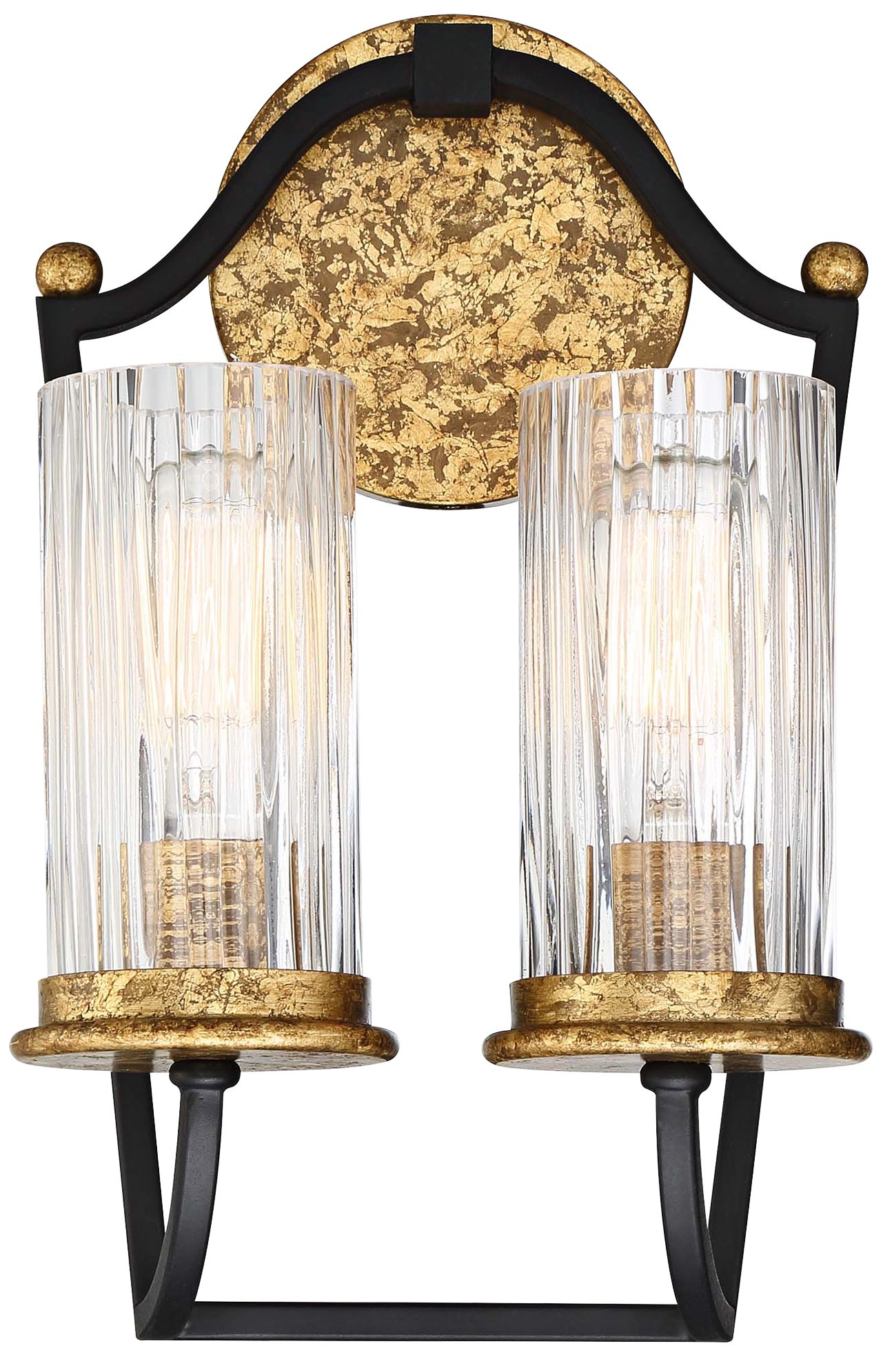 Posh Horizon 13 1/2" High Black and Gold 2-Light Wall Sconce