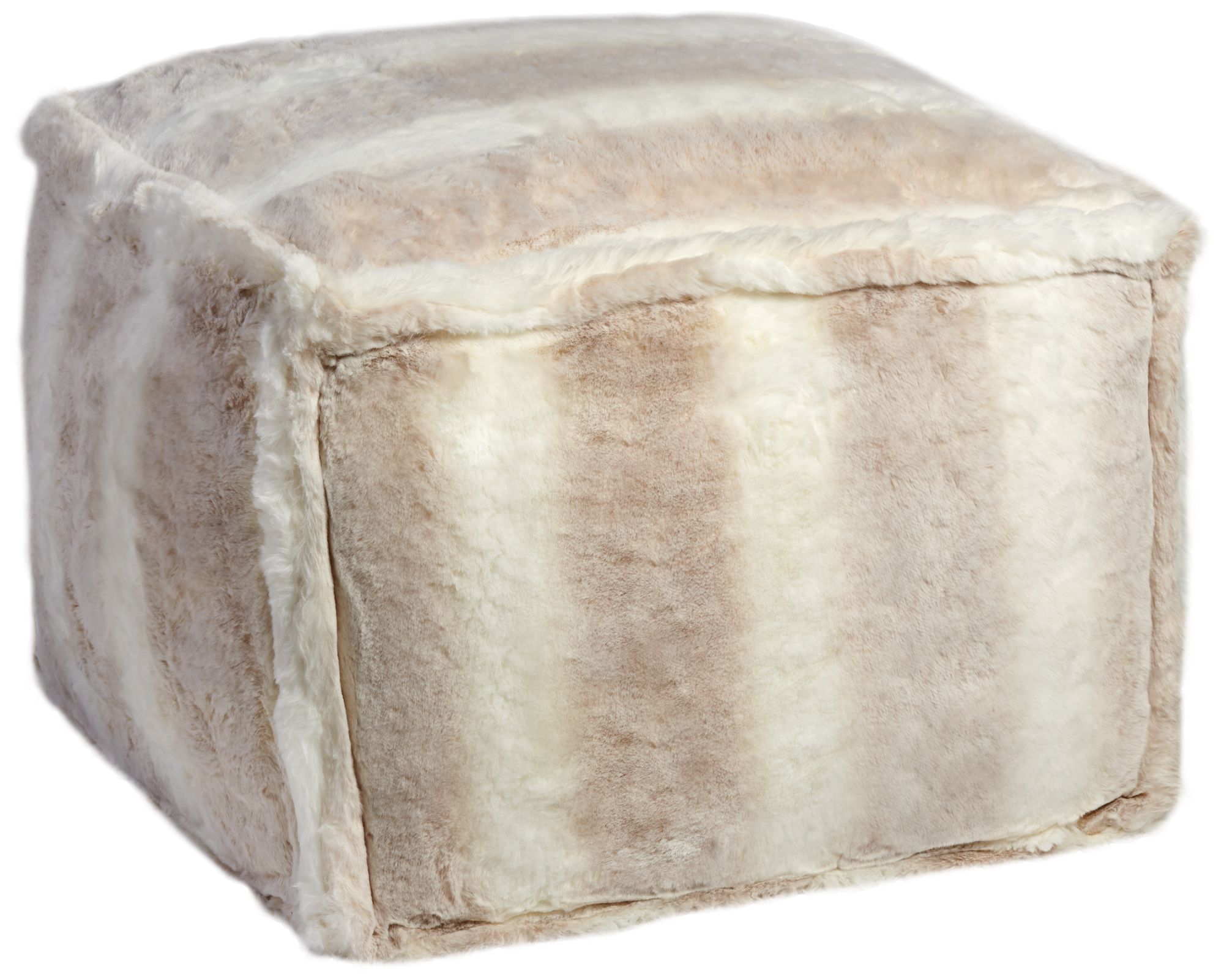 Ultra Soft White and Taupe Faux Fur Pouf Ottoman - #47R64 | Lamps Plus