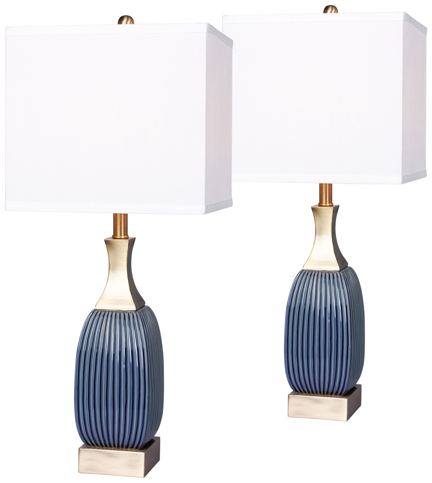 Lexie Vertically Ribbed Blue Ceramic Table Lamp Set of 2