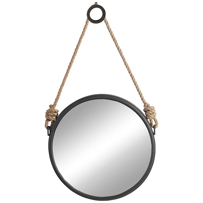 Cleverland Gray 19 1 2 Round Wall, Mirror With Rope Strap