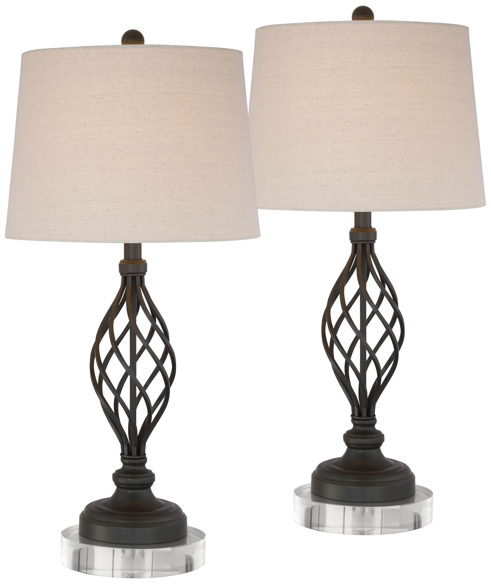 Annie Iron Scroll Table Lamps With Round Acrylic Risers 480D0