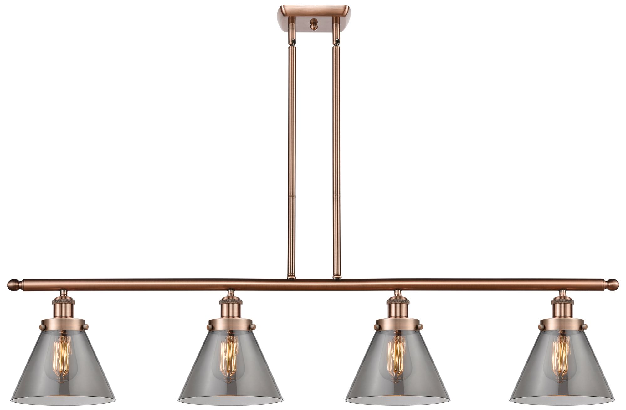 Innovations Lighting Cone 48" Wide 4 Light Copper Island Light W/ Plated Smoke Shade