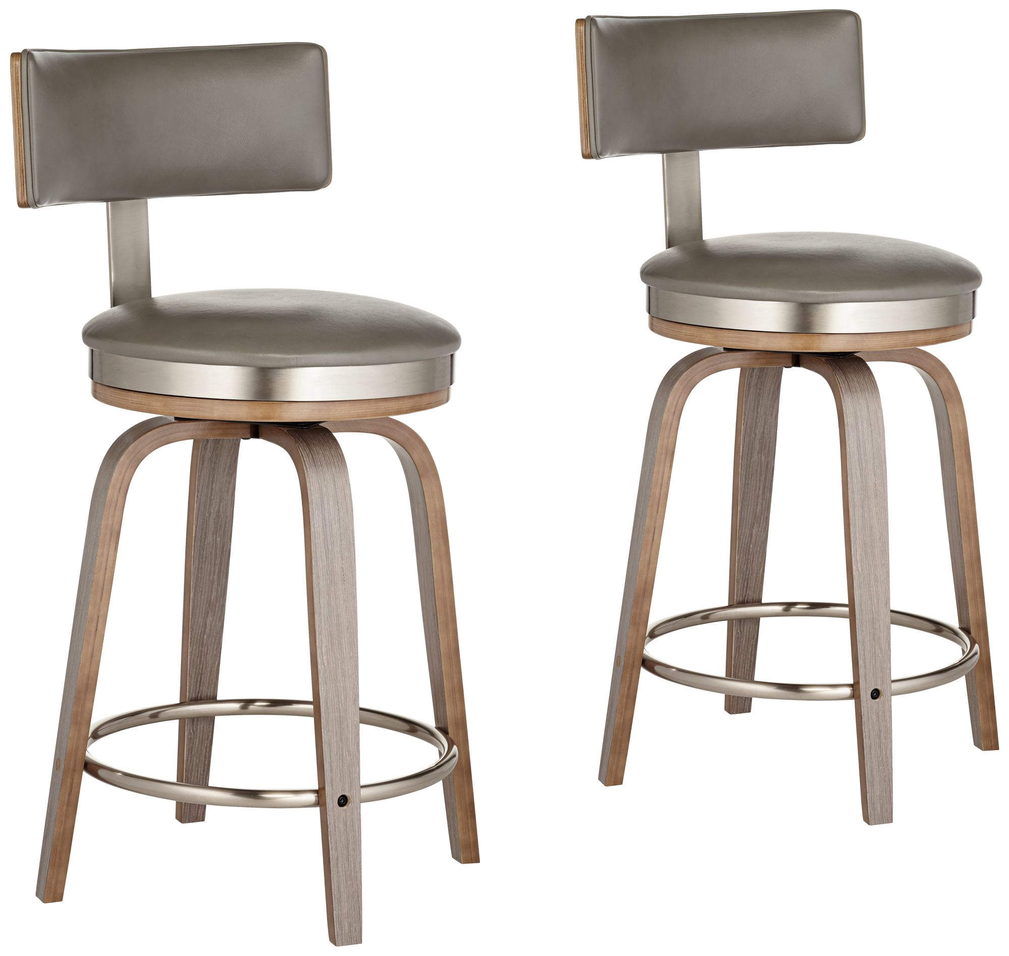 Studio 55d Tilden 26" Gray Leather Swivel Counter Stools Set Of 2