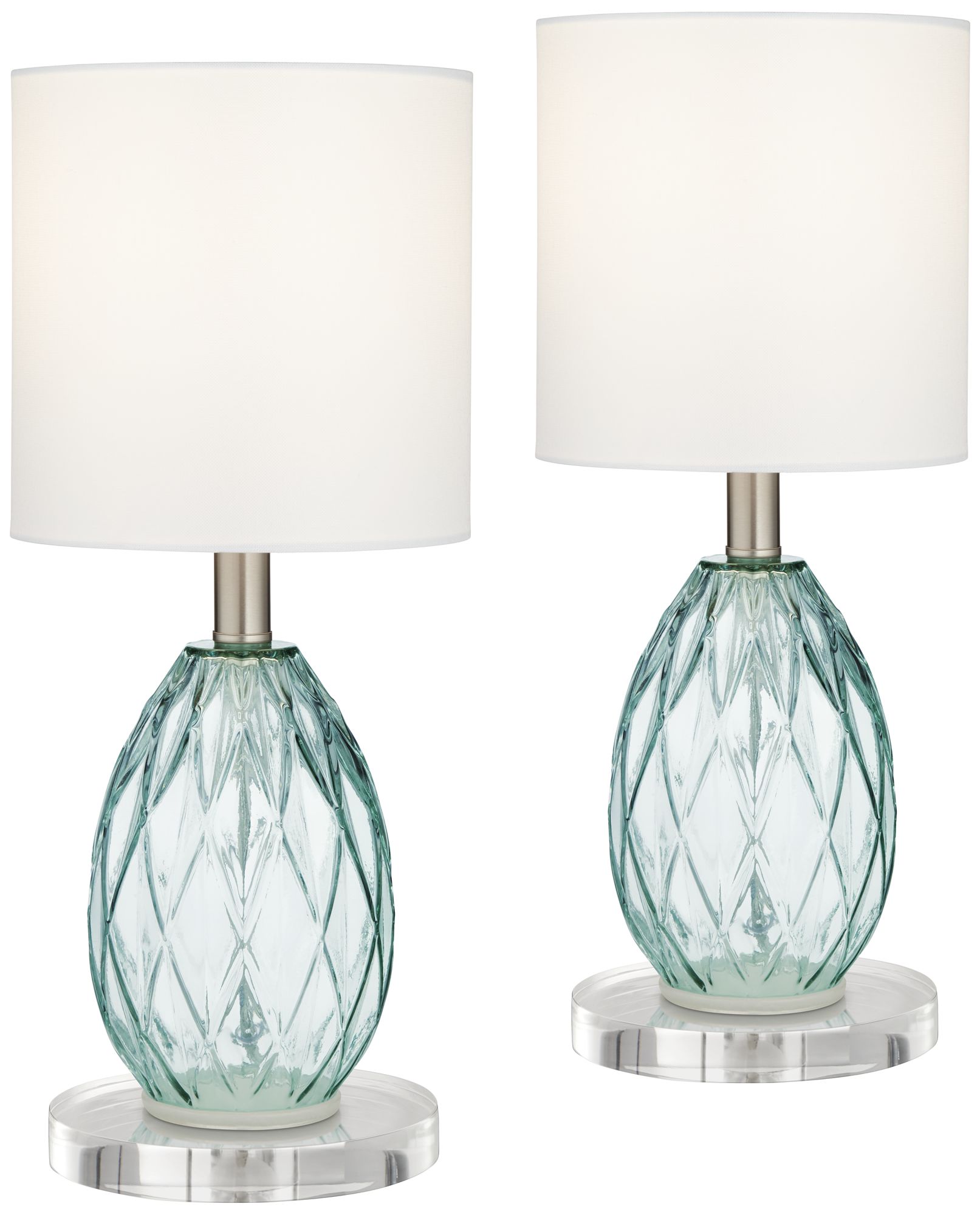 Rita Blue-Green Glass Accent Table Lamps With Round Acrylic Risers
